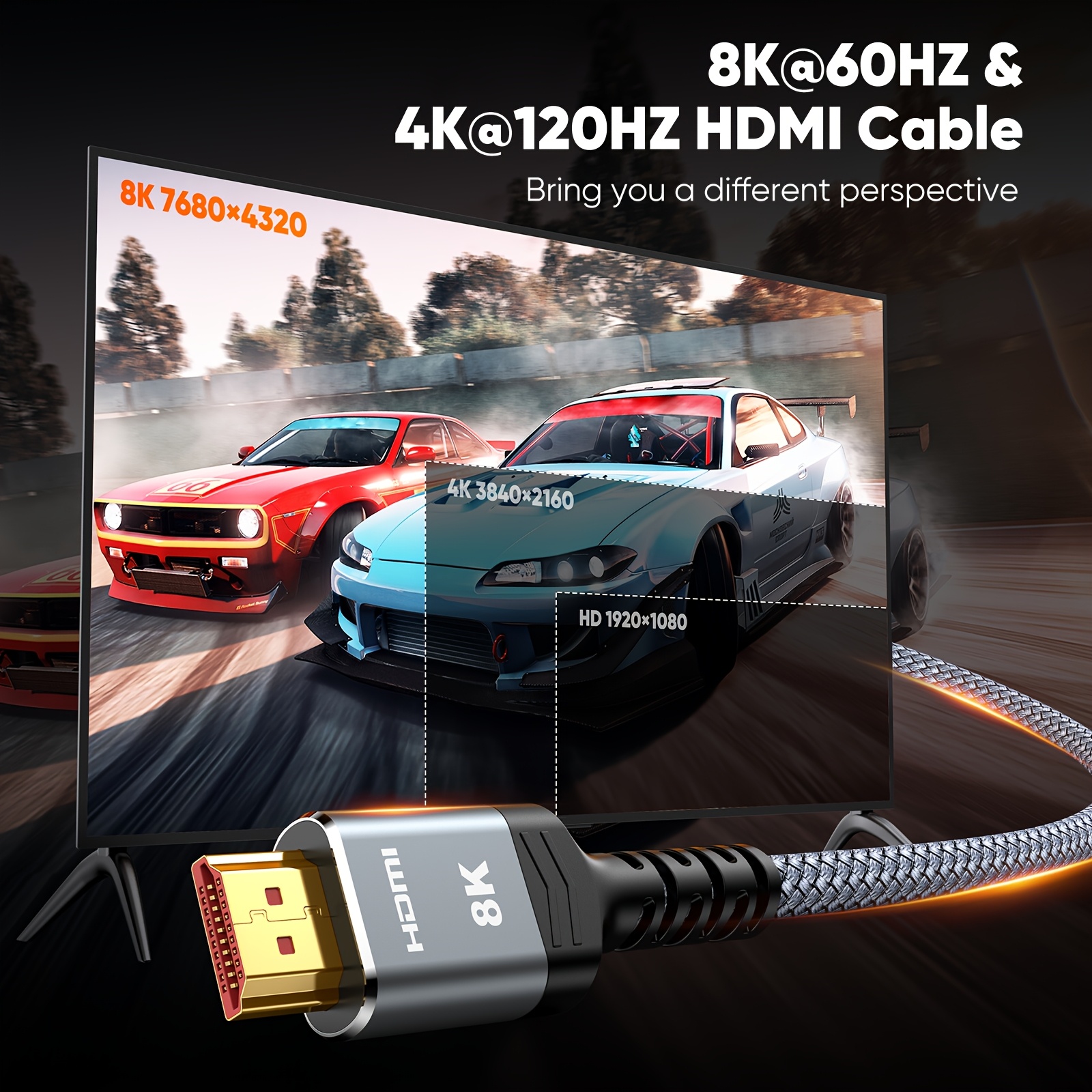 ALCLAP 10K 8K HDTV Cable 2.1, 48Gbps High-Speed HDTV Cable Supports 8K@60Hz/4K@120Hz/144Hz HDTV Male to HDTV Male Braided Cable Supports 3D, eARC, HDR10, HDCP 2.2 & 2.3, DTS:X, Don't Change Hdtv-related Text]