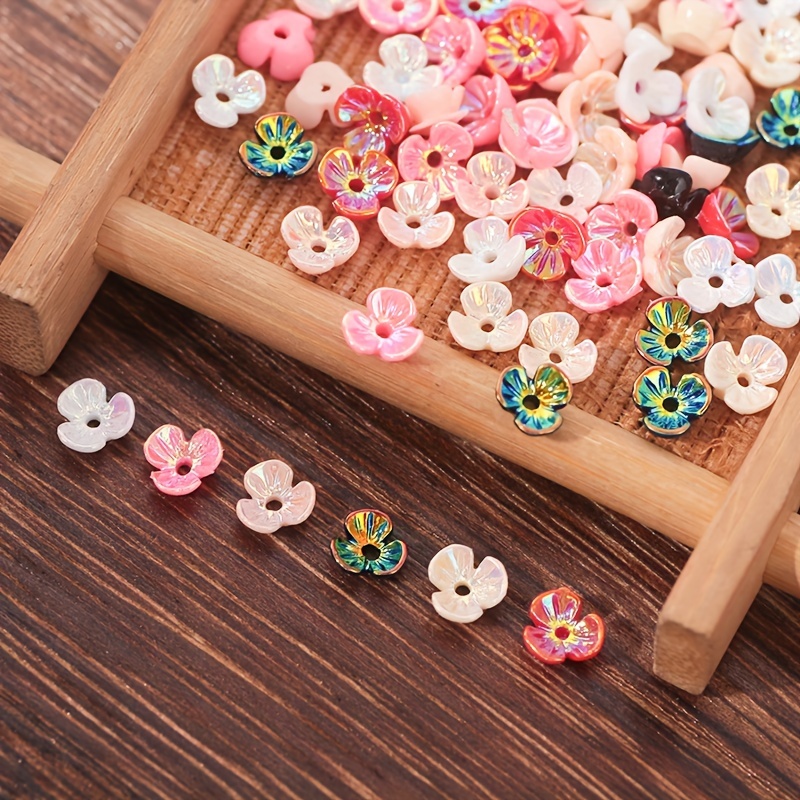 

300pcs Imitation Shell Flower Resin Accessories 6mm Electroplated Colorful Ab Three-petal Bowl Flower Diy Bracelet Earrings Material