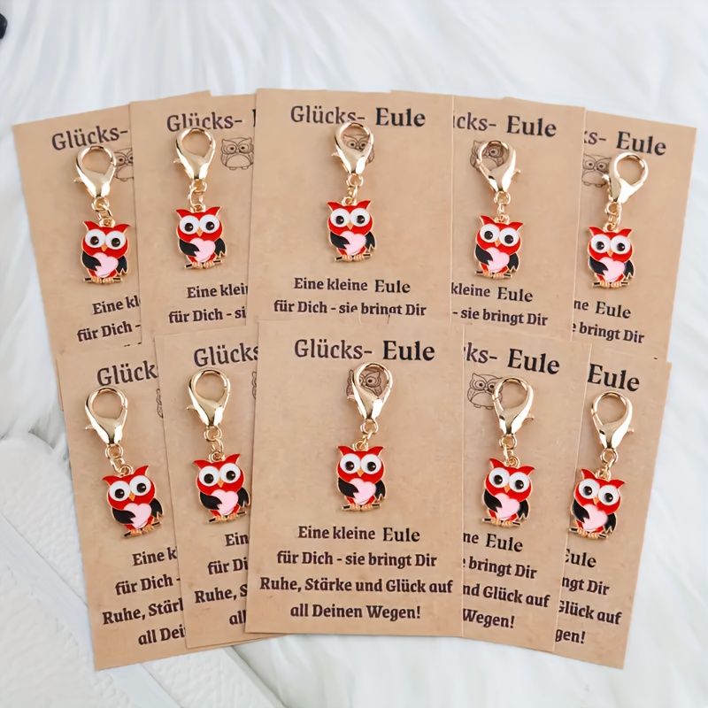 E-shop Geschenk für Sie/Ihn 10 Stück Glückliche Eule Schlüsselanhänger Niedlicher Tieranhänger Europäischer Tasche Autoschlüssel Dekoration Kreatives