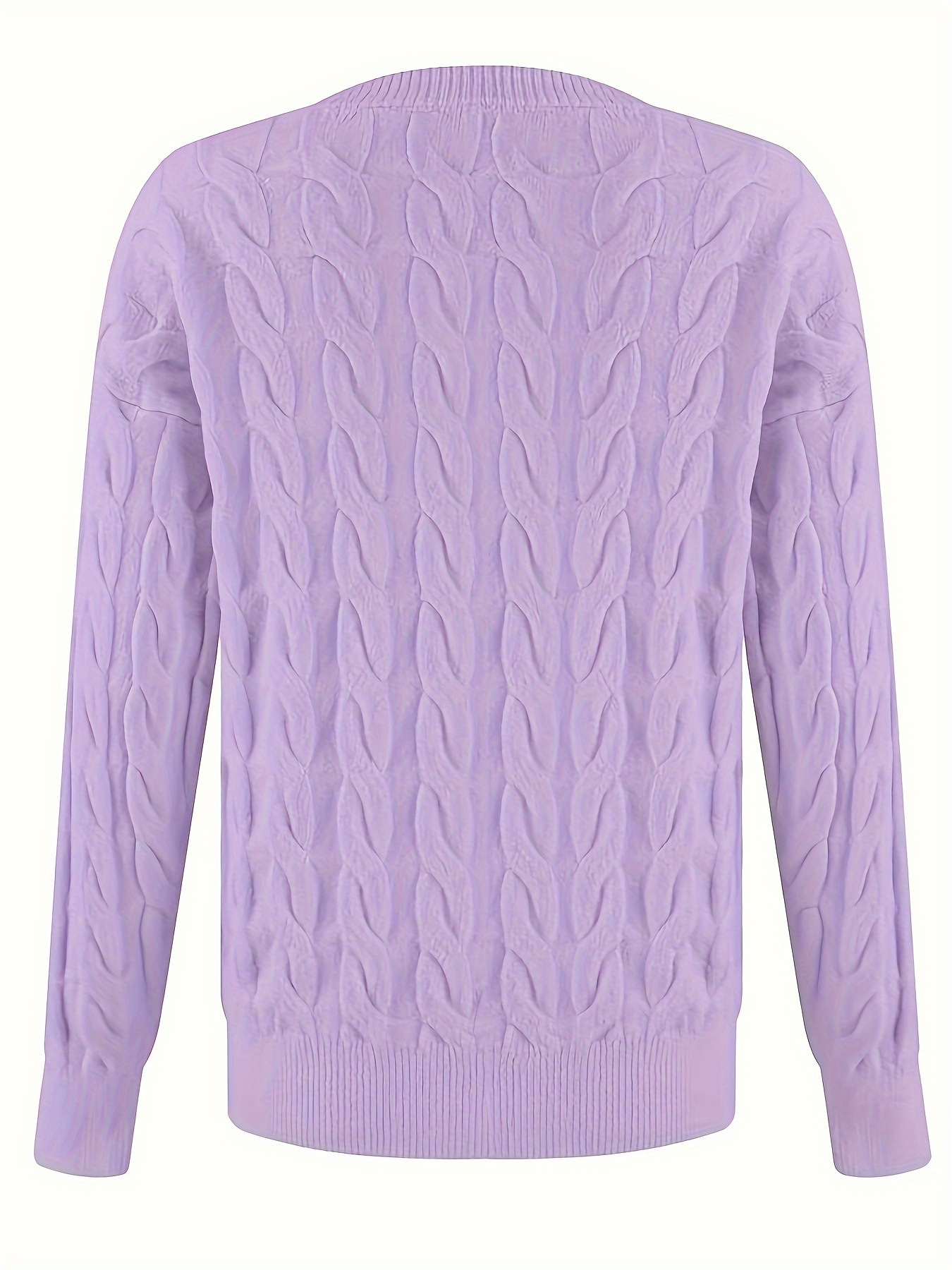 women's long sleeve cable knit sweater solid color v neck Temu - Main Image