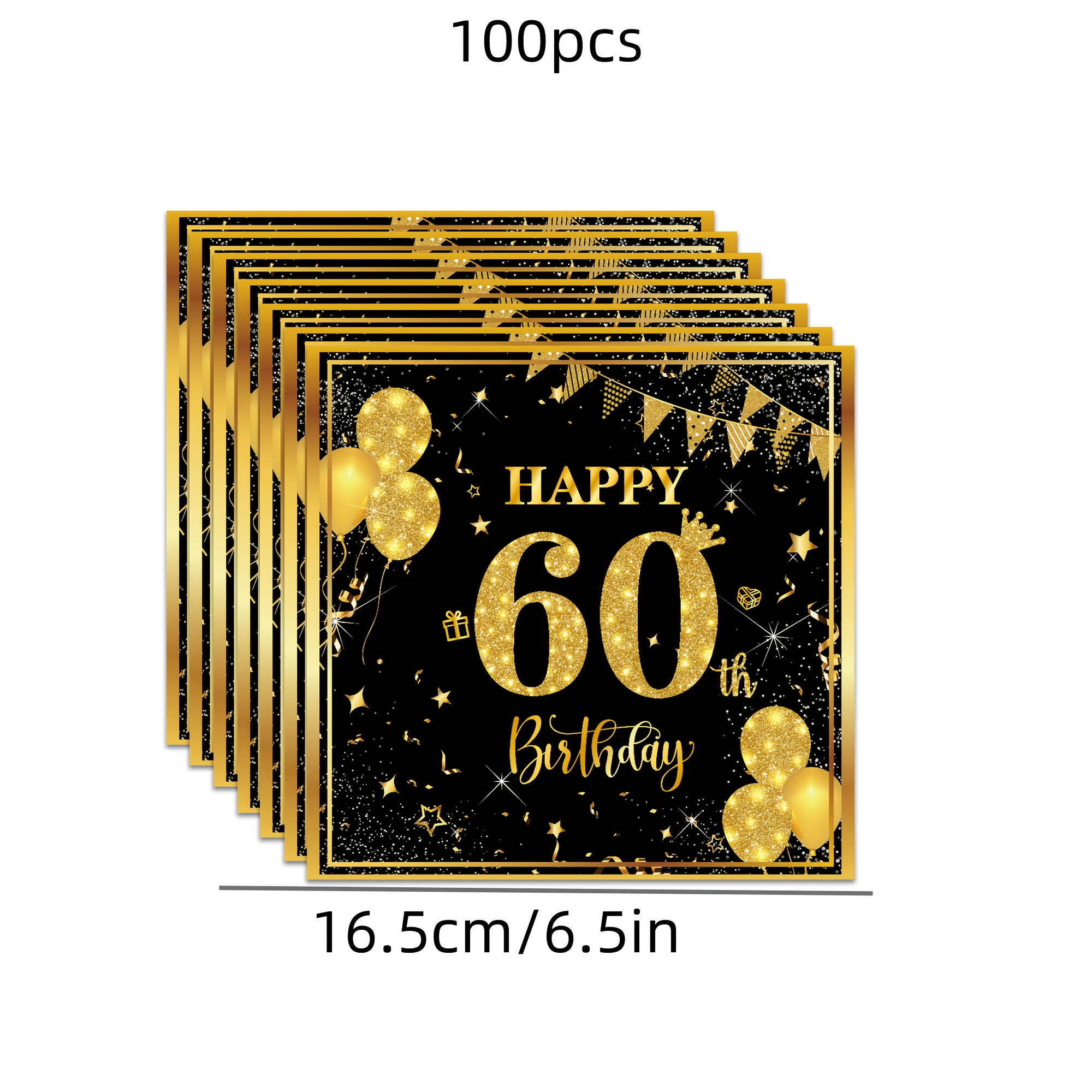 Image of 100pcs Of Black And Golden Decorations For A 60th Birthday, 6.5-inch Disposable Napkins For , Suitable For Men And Women, Perfect For Retirement Party Supplies For Halloween、christmas
