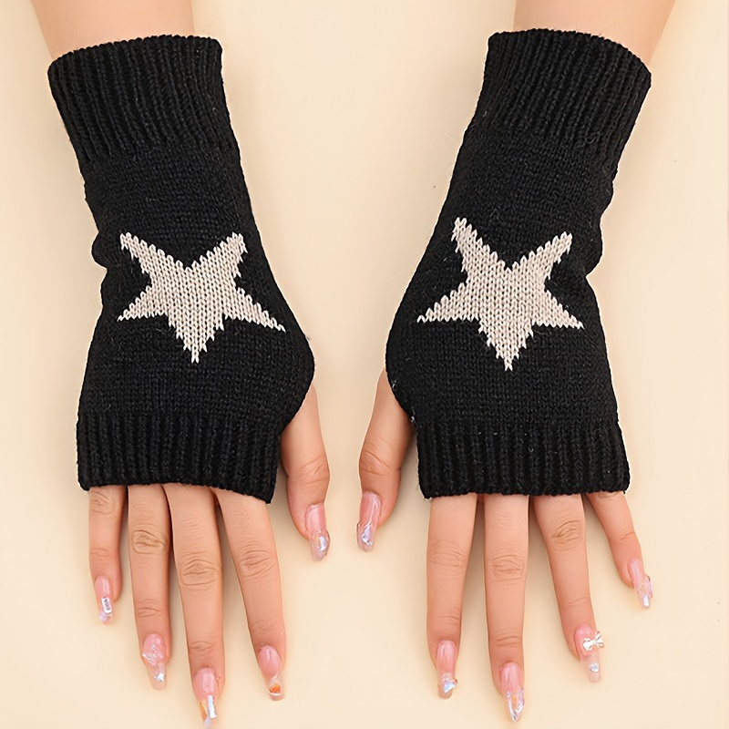 Image of A Pair Of Star-shaped Gloves For Women, Trendy And Versatile, Perfect For Street Style With Fingerless Sleeves For