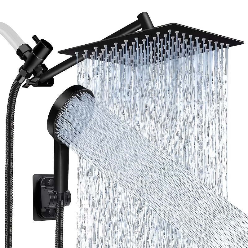8/10/12inch Shower Head, Pressure Shower Combination, Rain Shower System with Handheld Shower Head, All Metal Tee Diverter, 11-inch Extension Arm And 78-inch Hose, Anti-clogging Nozzles, In The Bathroom