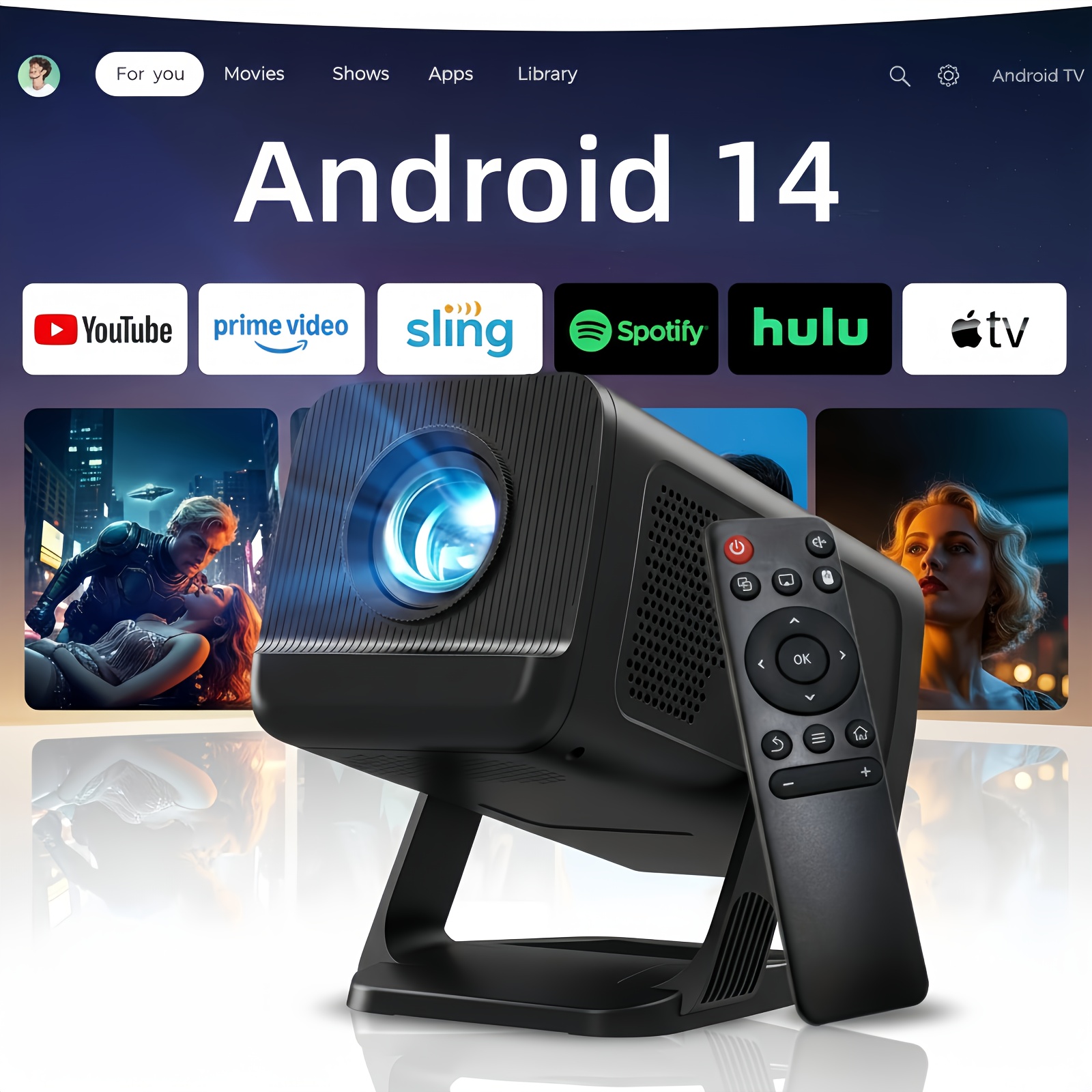 Image of [built-in Apps & 14] Mini Portable Smart Projector With Wifi 6 And Bt5.2,, 4k Support |native 720p Home Theater Projector With Stand, 400ansi, Auto Keystone Correction, Black