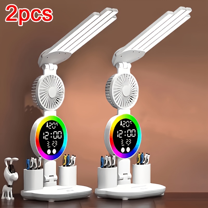 2pcs/1pc Smart Touch Led Desk Lamp With Usb Powered, Dimmable And Color Changing Reading Lamp, Built-in Fan And Night Light, Great For Home Office, Desk Lamp | 4 Headed Lamp