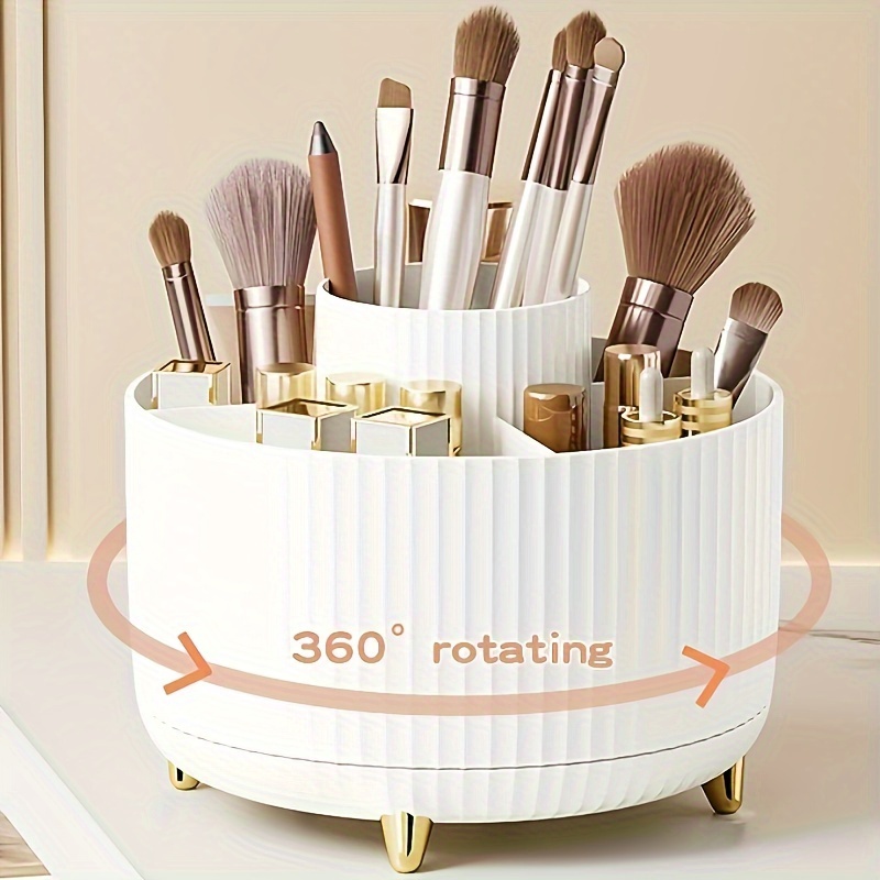 

Rotating Makeup Organizer, 360 Degree Rotation, Minimalist Design, High-gloss Abs Plastic, Perfect For Bedroom, Vanity, Bathroom Storage