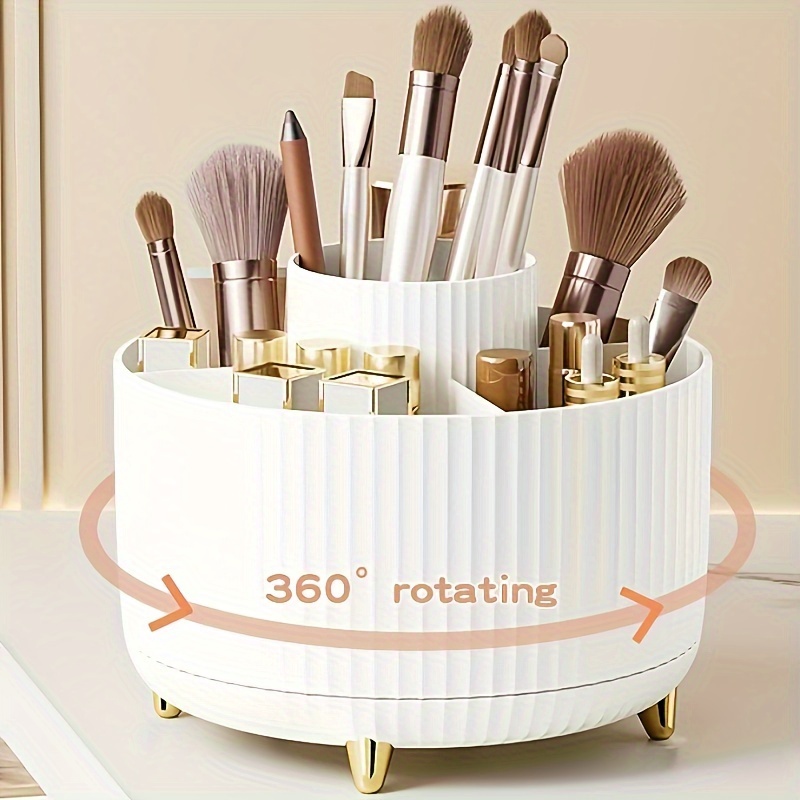 

Organisateur de maquillage rotatif, rotation à 360 degrés, design minimaliste, plastique ABS haute brillance, parfait pour la chambre à coucher, la coiffeuse, le rangement de la salle de bain.