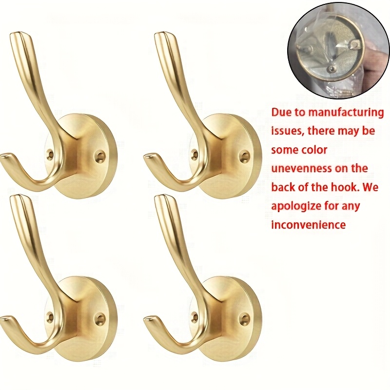 Image of 4 Pack Heavy Duty Brushed Golden Wall Hooks - Contemporary Suitable For Coats, Hats, Towels - Install Wall Mounted Hangers For Bedroom, Bathroom, Entryway - Metal Hooks With Brushed Golden