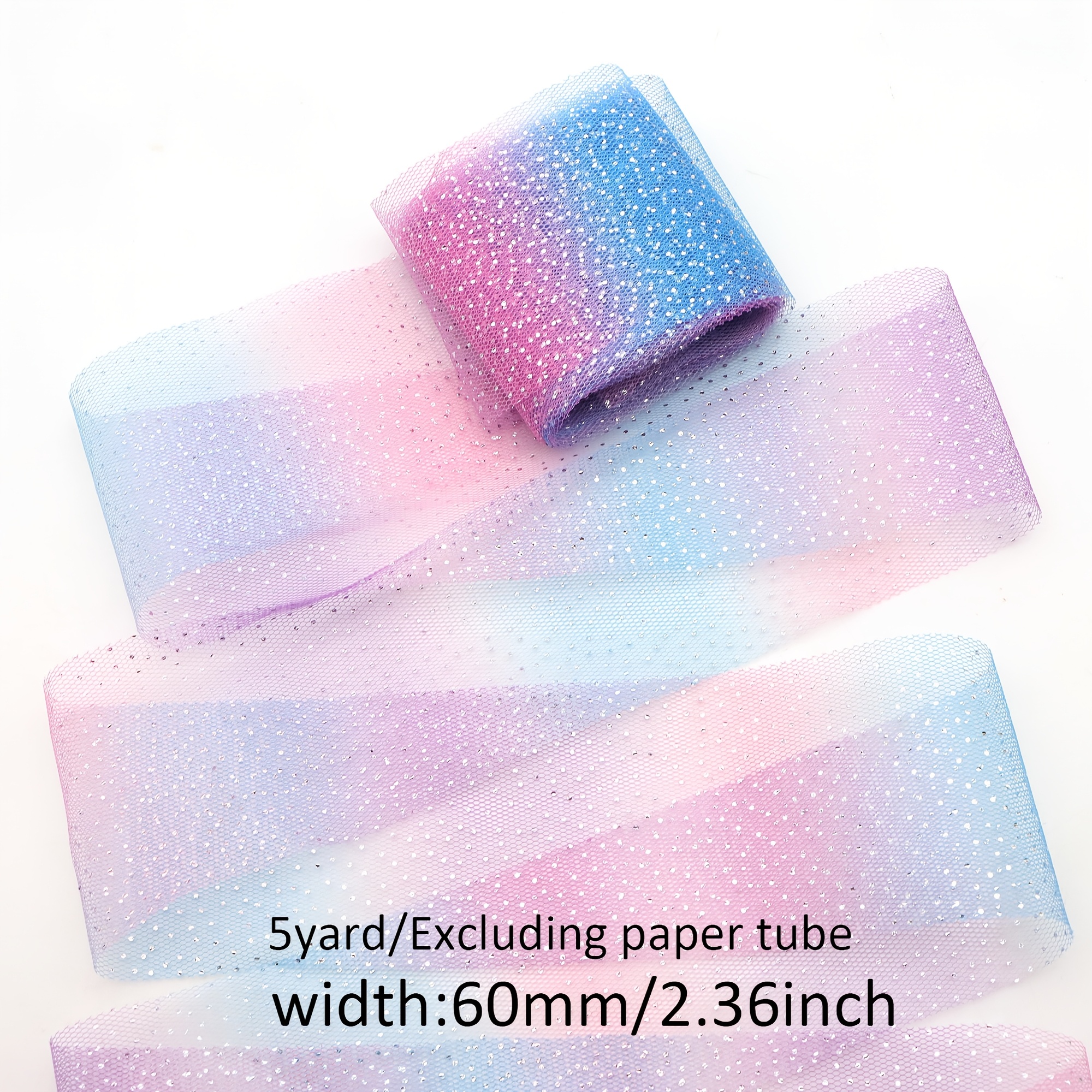 Image of 5yards,6cm/2.36inch Excluding Paper Tube Blue Purple Elegant Gradient Color Glitter Mesh Organza Roll,for Handmade Diy Bow, Hair Accessories, Hairpin, Arts, Crafts & Sewing