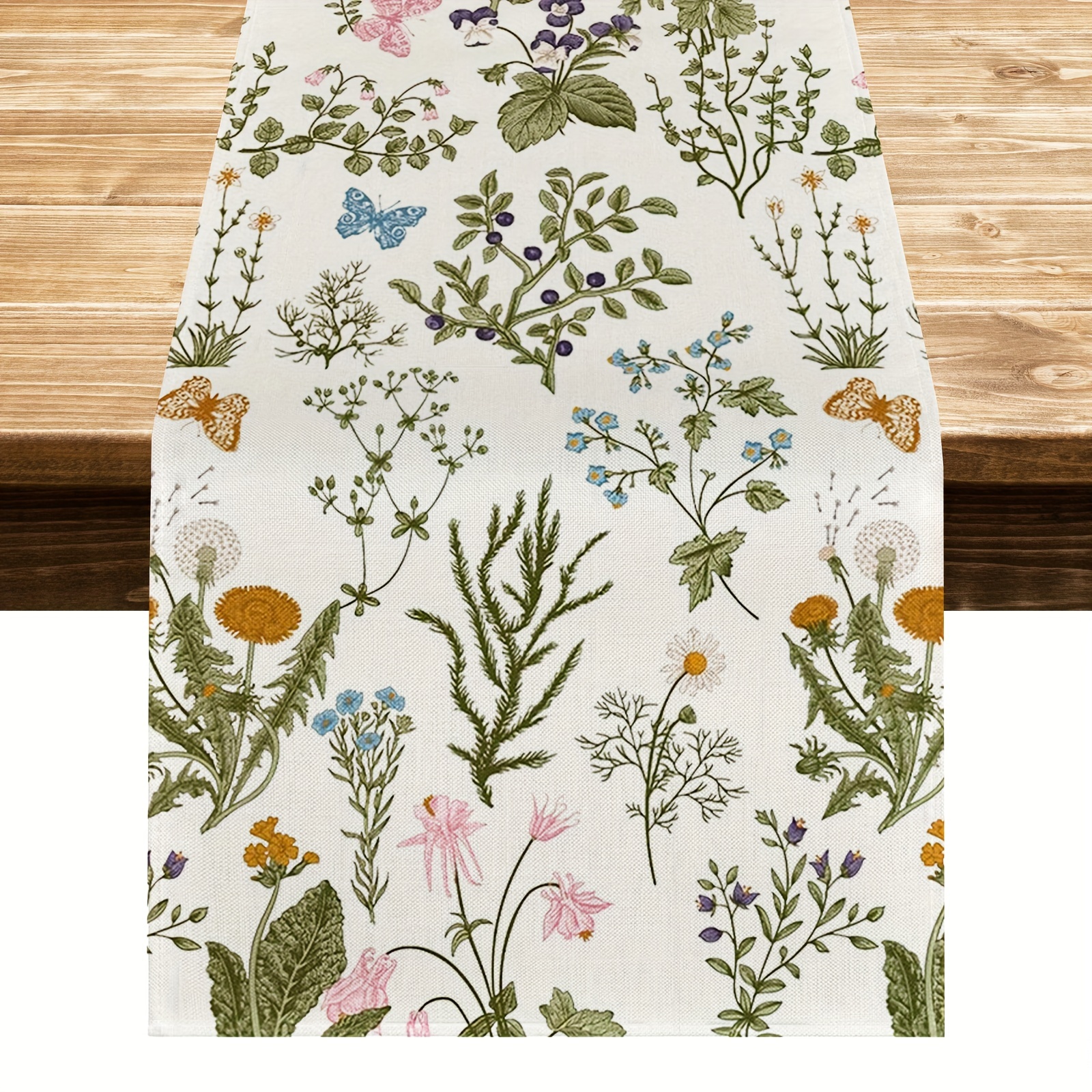 

Butterfly & Wildflower Table Runner - Spring/summer For Dining & Home Decor, Polyester, 13x60 Inch