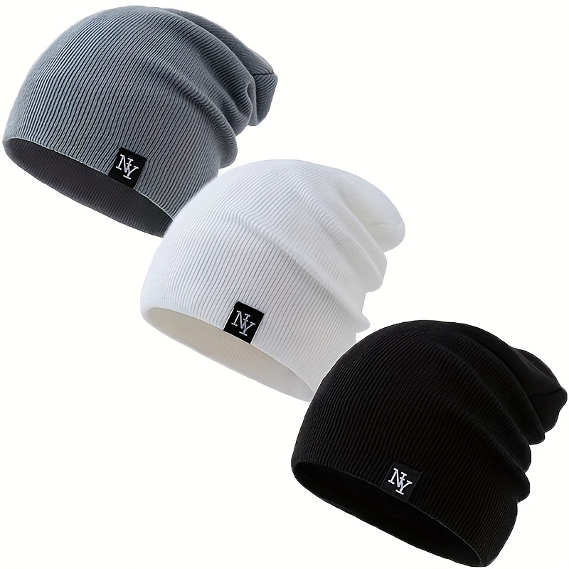 Image of 3pcs Jumpsuit Black Label Unisex Brimless Outdoor Hat, Street Dance Party Hip-hop Trendy Hat, Ski Hat, Sports Hat, Gift