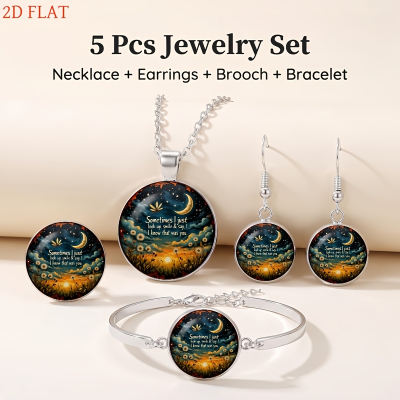 5pc Night Sky Jewelry Set with Moon & Stars for Women