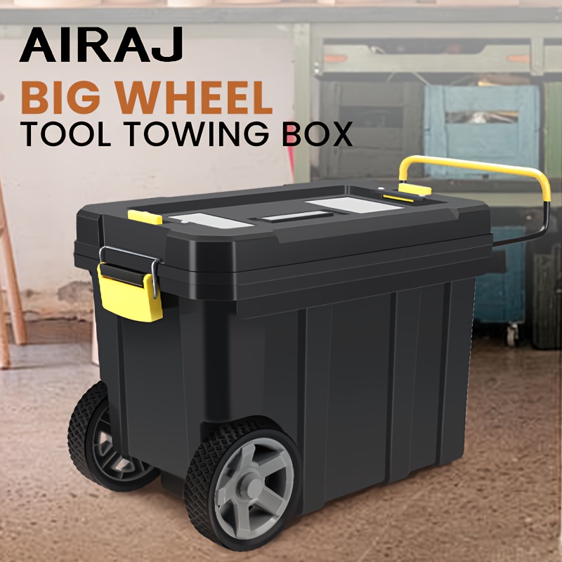 

Airaj Multifunctional Portable Tool Box With Wheels With Retractable Comfort Handles, Tough Latches, And Detachable Tray Storage Box