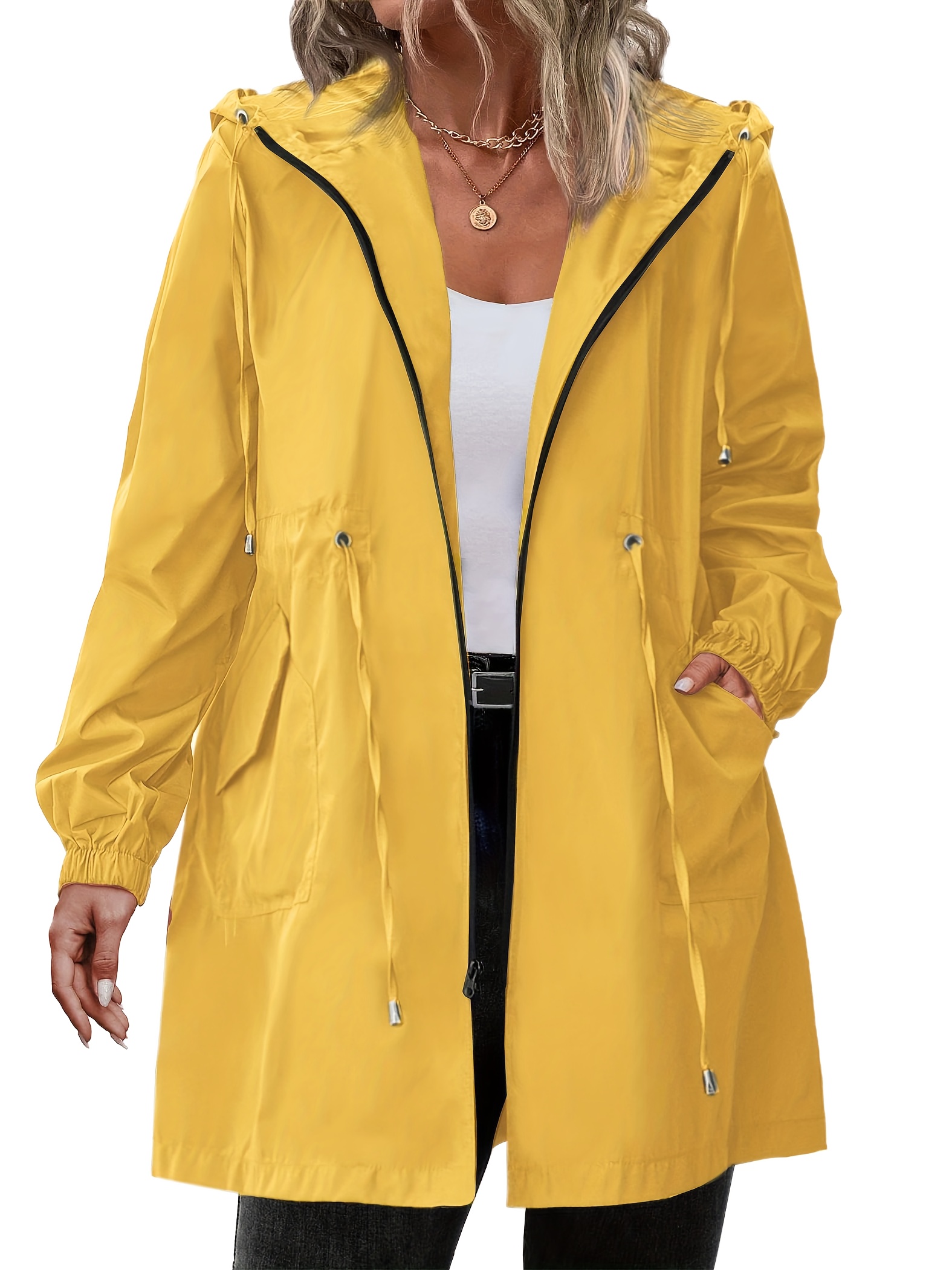 yellow rain jacket women sold on Temu Australia