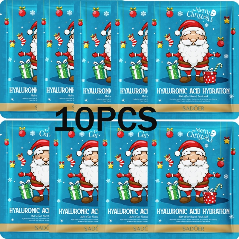 Image of 10pcs Christmas Collagen Masks By Sadoer, Designed To Moisturize And , Appropriate For Skin Type, Daily , Facial Care Items, Featuring A Santa Claus Design, Festive Packaging, Easy To Carry
