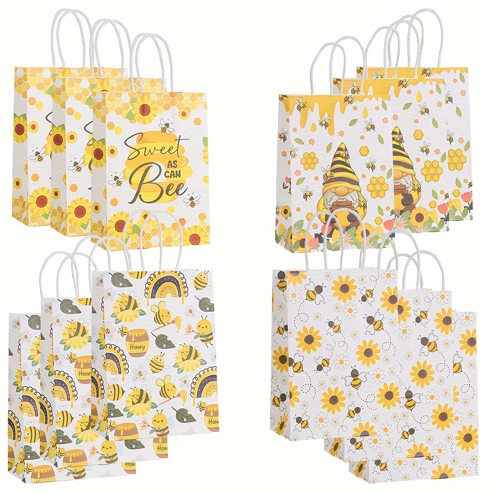 

12pcs Bee Gift Bags With Handles Bee Bags For Party Favor, Bee Paper Bags For Bee Party Decorations, Bee Birthday Party Decorations, What Will It Bee Gender Reveal Party Supplies
