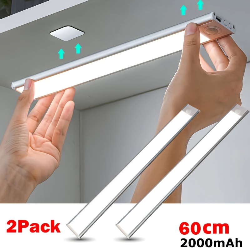 TEMU 2pcs Aluminum Alloy Casing Under Cabinet Light, Closet Light, Rechargeable Battery Operated Motion Sensor Light Indoor, Magnetic Dimmable Closet