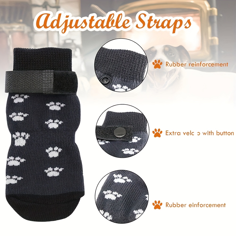4pcs Non-Slip Dog Socks with Adjustable Elastic Paw Protection