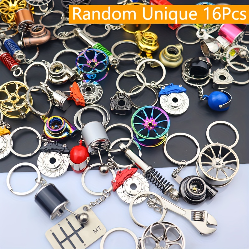 TEMU 8pcs/16pcs Random Non-repeating Alloy Car Modification Parts Keychain Traffic Keychain Combination, Iron Alloy Keyring Special Keychain Gift