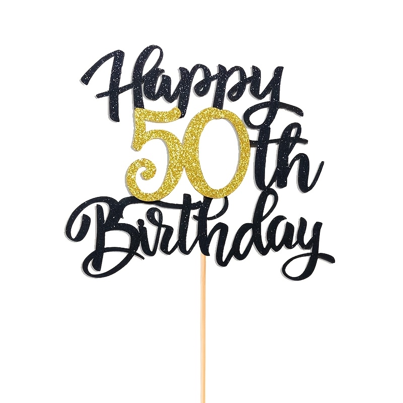 Image of 1pc Black And Golden 50th Birthday Cake Topper - Sparkling 50th Anniversary Decoration - Suitable For 50th Anniversary And 50th Birthday Decorations，halloween，christmas