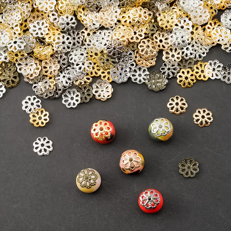 

500pcs 6mm Hollow Flower-shaped Bead Caps, Metal Tassel End Caps With Intricate Patterns For Making - Ideal For Earrings, Pendants, Bracelets, Necklaces