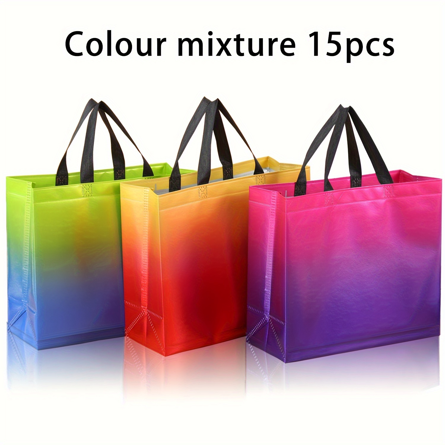 Image of 15 Packs Gradient Color Gift Bags, Reusable Non-woven Shopping Tote Bags For Wedding, Birthday, Party, Bachelorette, Christmas, Halloween, Thanksgiving, Holiday - Durable