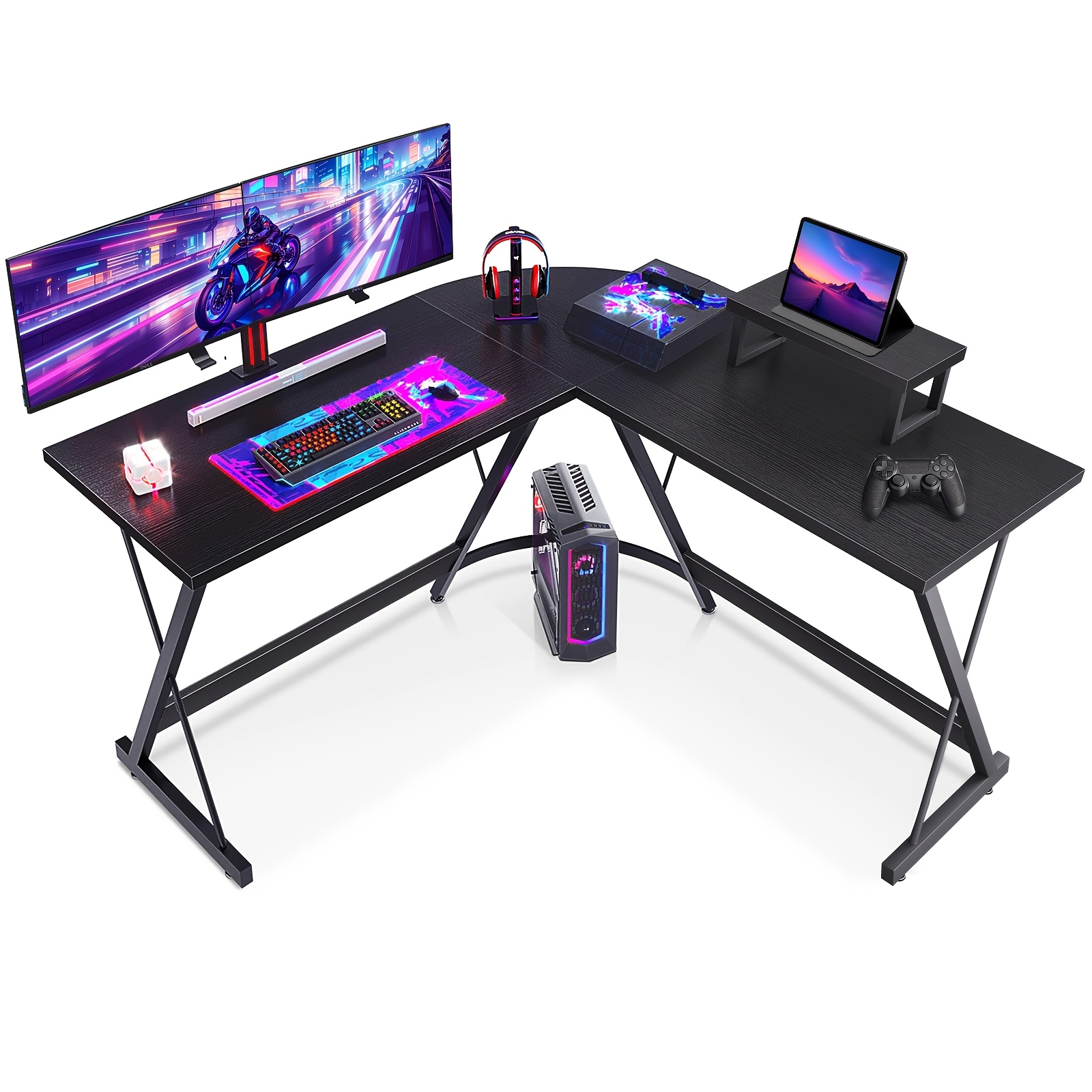 L-shaped Gaming Desk With Monitor Stand Compatible For Home Office & Pc Computer Desk, Space- Suitable For , , Assembly, Modern With Monitor Shelf, -standing Computer Table
