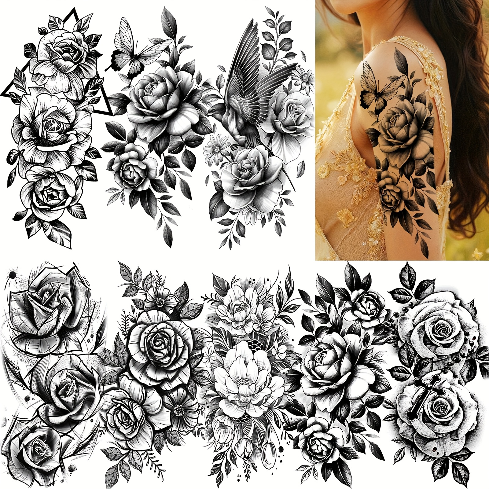 TEMU 8 Tatuaggi Temporanei per e Donne, Adatti per , , Schiena, Cosce e Avambracci. Adesivi Tatuaggio Finti Realistici e Impermeabili, Progettati per