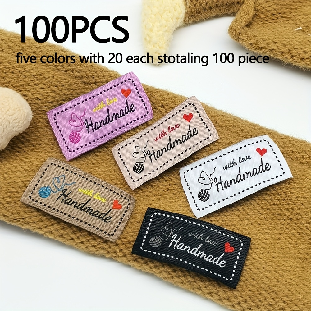 Image of 32/100pcs Multicolor Letter And Heart Fabric Tags, Pattern Tags For Art Jacquard Tags Knitting Crafts, Used For Sewing Personalized Clothing, Hats, Scarves, Backpacks, Handbags, Plush Toys, Etc
