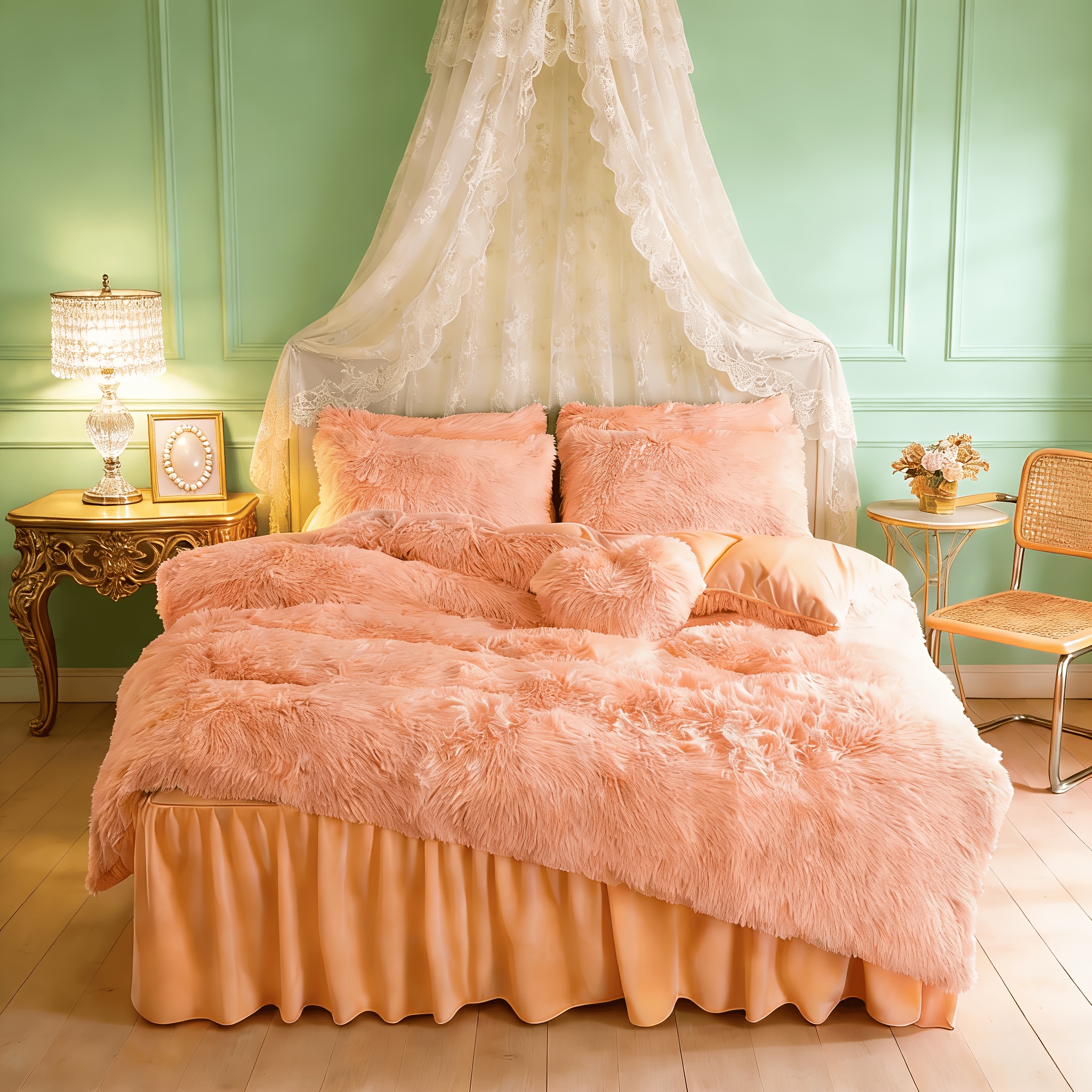 Home Soft Things Faux Fur Quilted Tatami 4-Piece Bedspread Set – Ultra Soft For Queen/King Bed