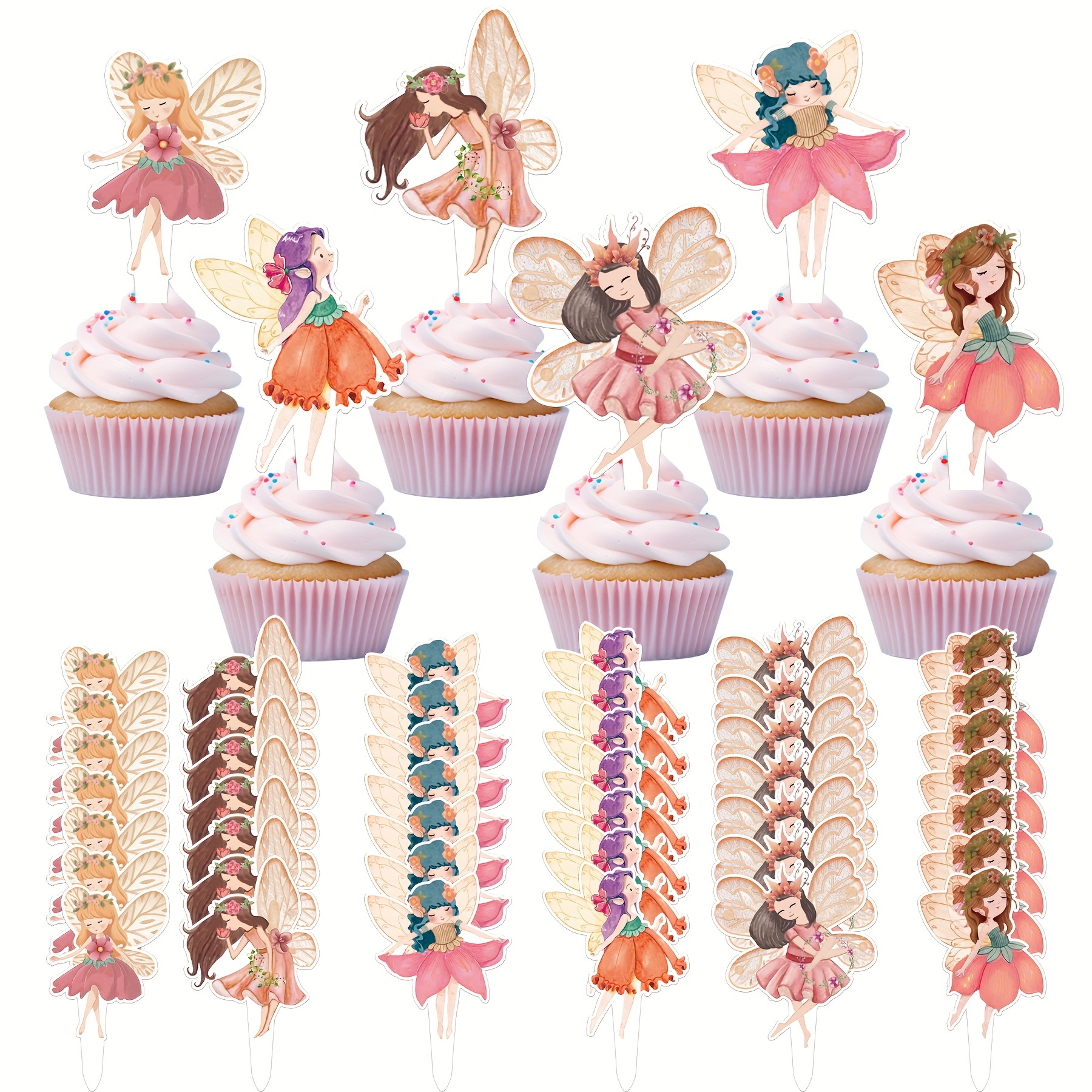 

Set Of 48 Pink Fairy Tale Cupcake Toppers, Floral Fairies & Elf Designs, Paper, Perfect For Baby Showers, Birthdays & Weddings, Forest Garden Tea Party Theme Fairy Birthday Party Decorations