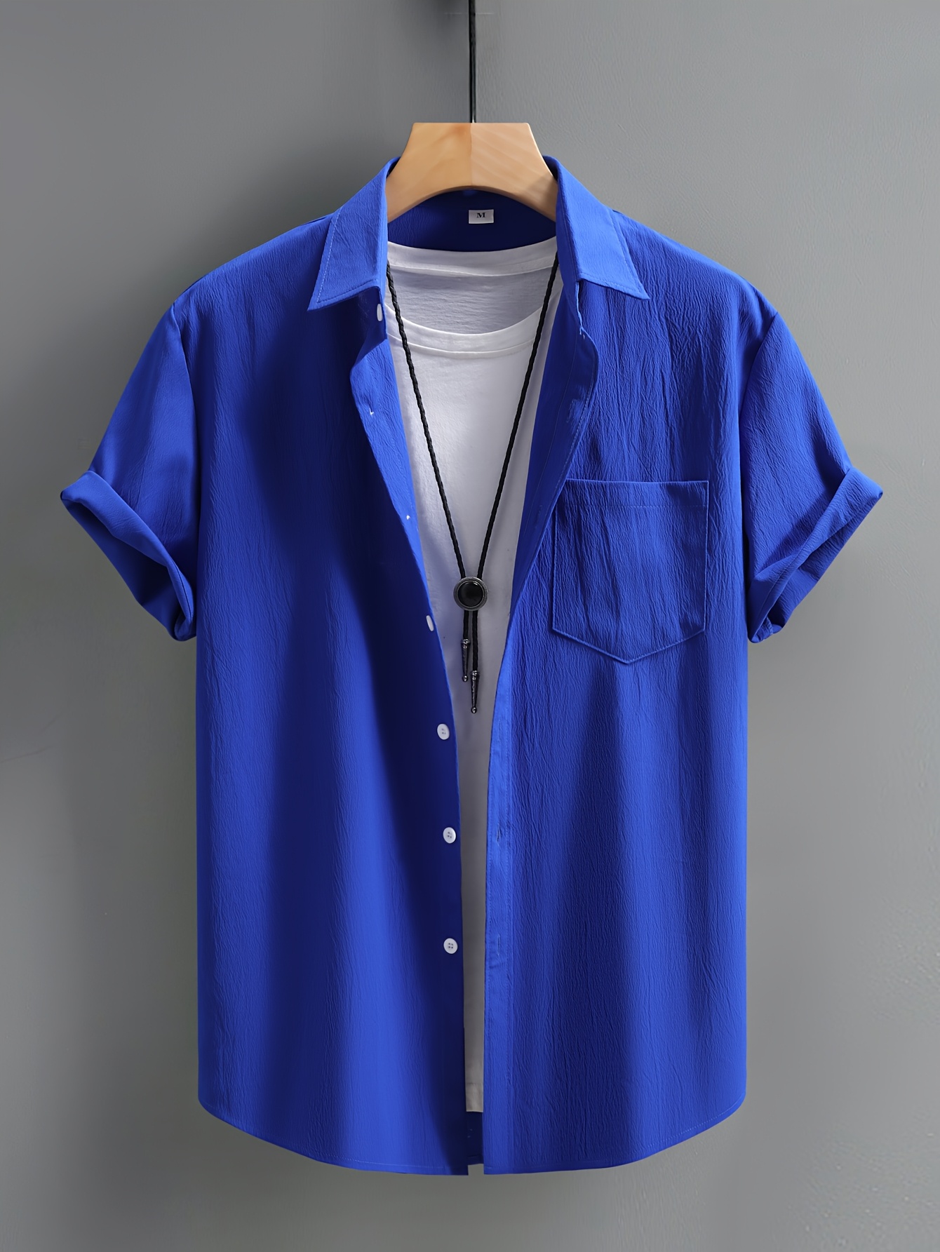 Men's Casual Short Sleeve Button-Up Shirt - Wrinkle-Resistant Polyester, Dark Gray with Collar & Chest Pocket, Lightweight Summer Wear for Everyday Use, Everyday Shirt | Modern Casual Style | Polyester Fabric, Short Sleeve Tops, PLUS SIZE