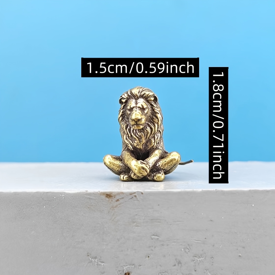 TEMU Brass Vintage Rustic Miniature Sitting Meditation Lion Zen Decoration Garden Bonsai Desktop Ornament, Miniature Statue Collectible, Micro Sand