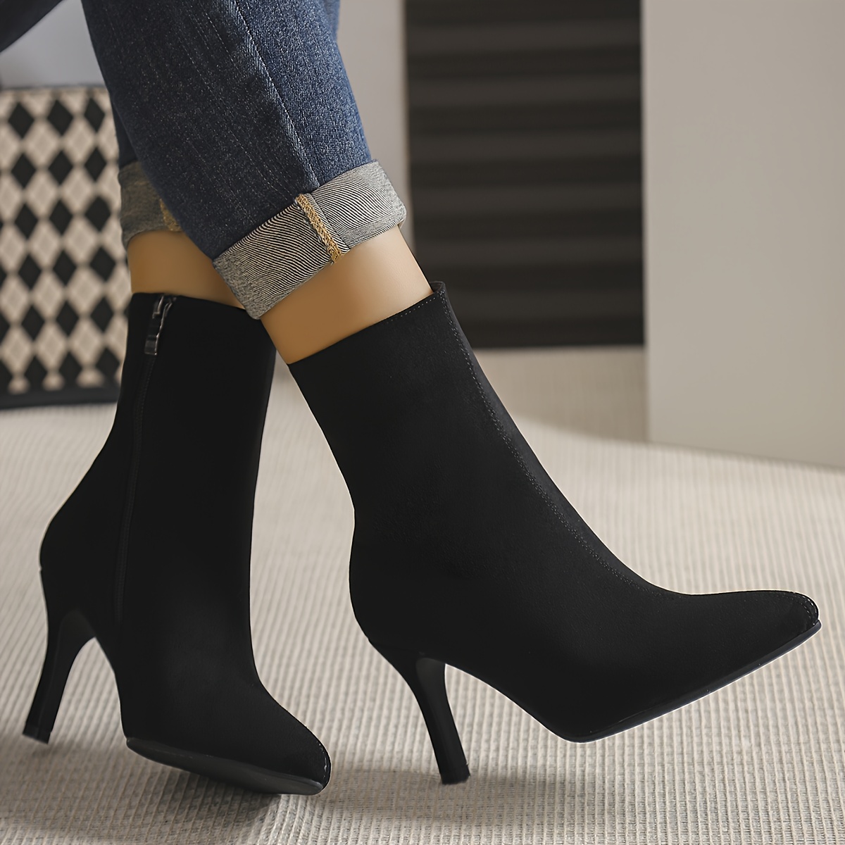Pointed Toe Ankle Boots with Inner Fleece Warm Lining