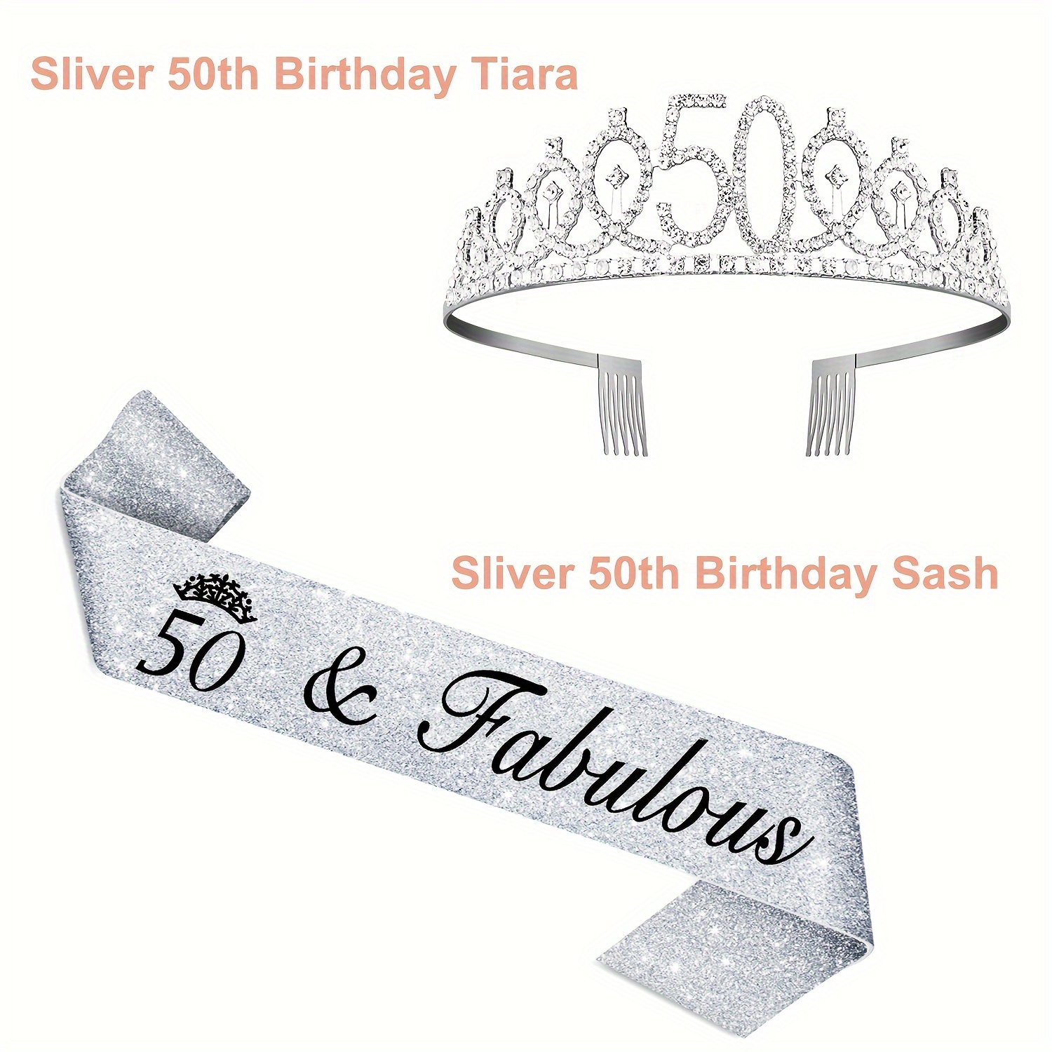 Set Regalo Decorazione Compleanno * 50°, 4/5/7 Pezzi, Idea per Donna con Fascia e Corona Tiara 50 Anni, Topper Torta 50º Anniversario ed Eleganti Biglietti di * Accessori Party a Tematica * Oggetti