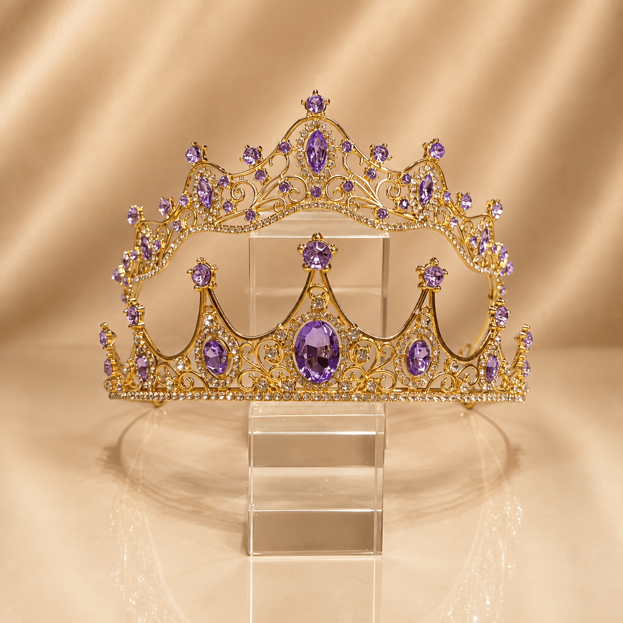 TEMU 2pcs Set - Elegant Purple Rhinestone Bride Princess Crown Headband - Bohemian Court Style Headpiece - Inlaid With Shiny Purple Carved Simulated