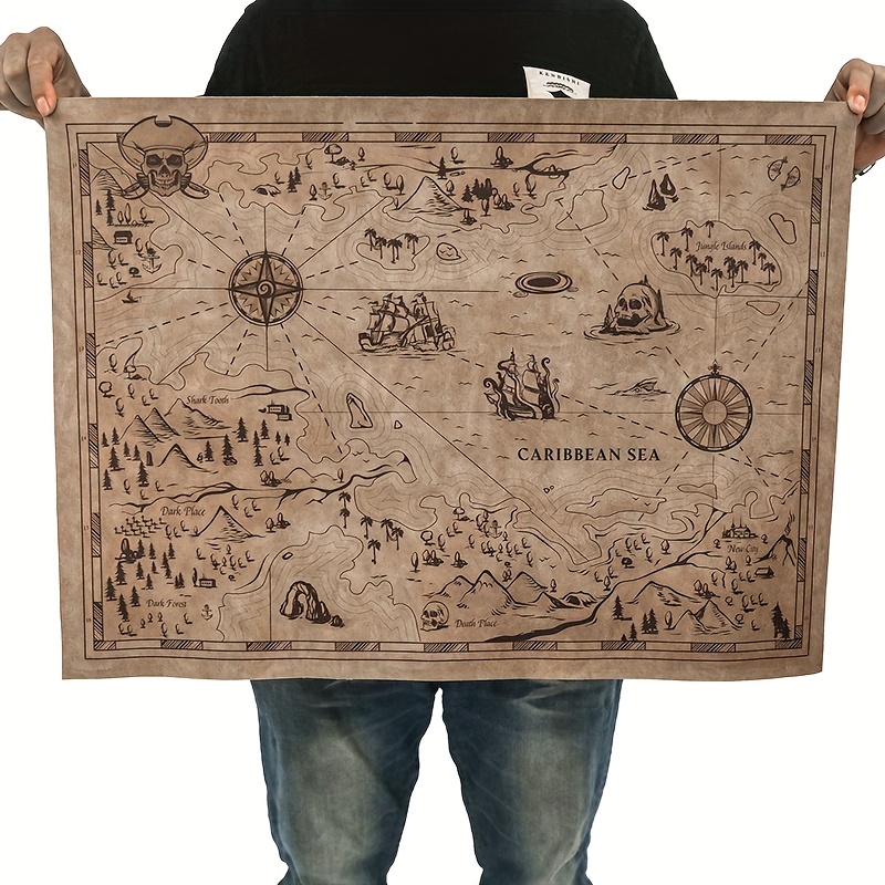 Image of Artificial Leather Pirate Treasure Map Pirate Hunting Game Props Treasure Map Nostalgic Decoration Painting Bar Poster Escape Room Props
