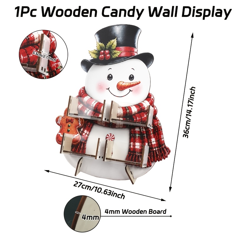 TEMU 1 Set, Snowman Design Wooden Stand, 4 Grid Treat Display Holder, Merry Christmas Party Decoration For Home, Noel Navidad, Xmas Gifts, New Year