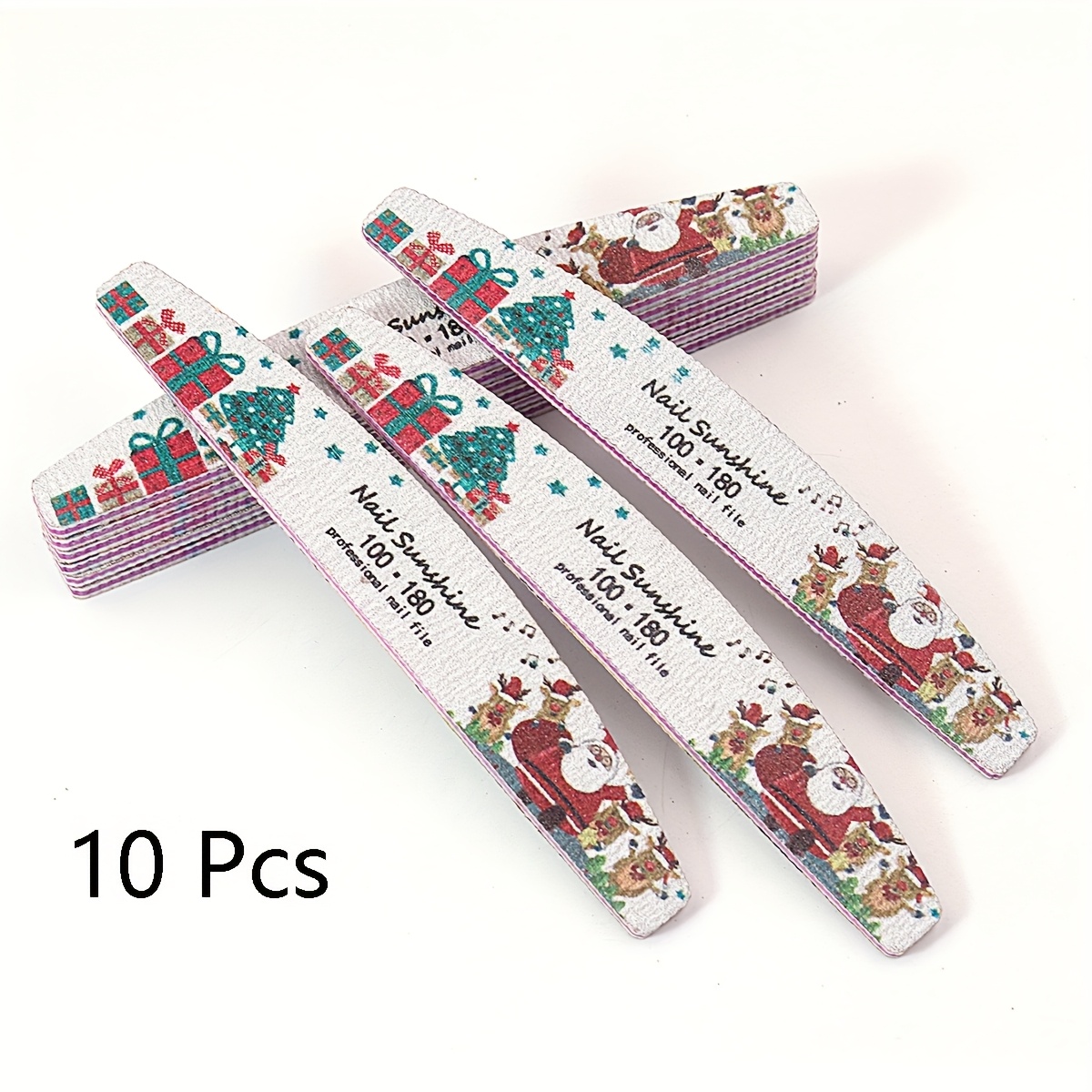 Image of 10pcs Christmas Nail Files Double Sided Nail File And Buffers Emery Boards For Natural And Acrylic Nails Manicure Pedicure Tools