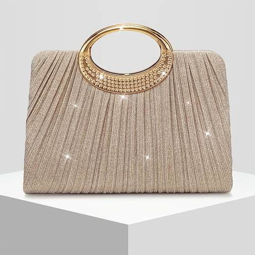 new womens round ring pleated shiny evening bag high end feel clutch bag evening bag for dresses handbag for weddings weddings conferences banquets parties best gift for women