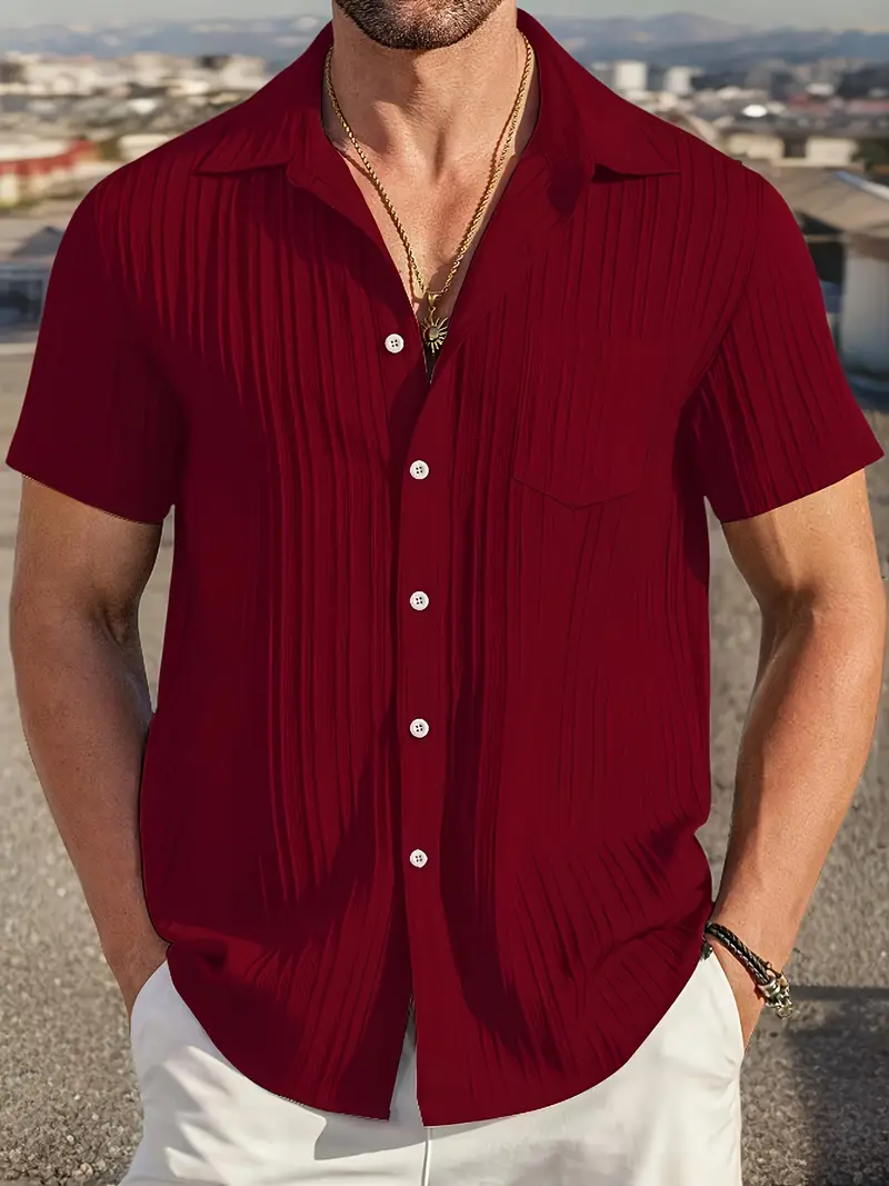 "Stylish Red Short Sleeve Shirt for Men". Temu Men’s Casual Short Sleeve Shirt in red color