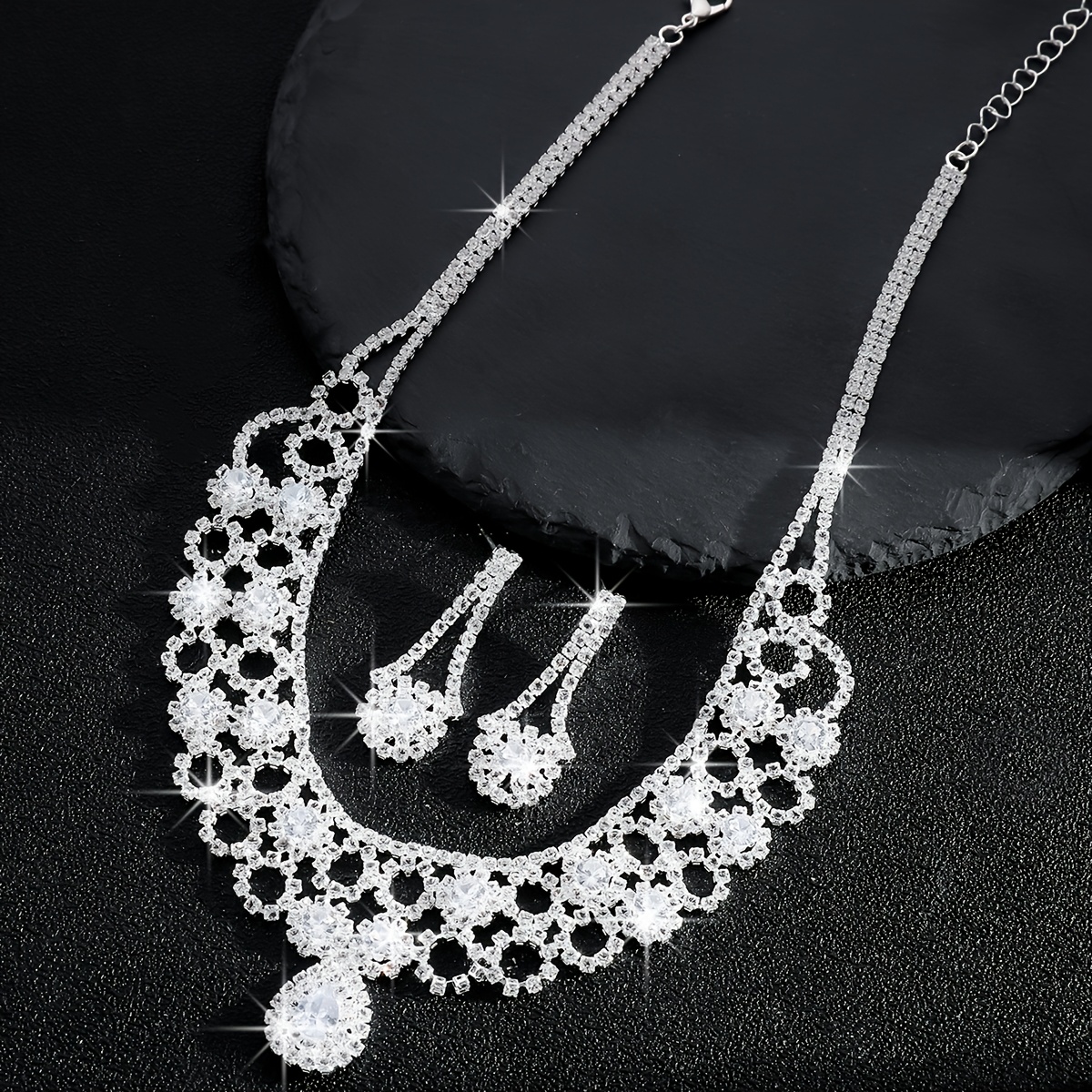 Double Layer Necklace & Earrings Set with Rhinestone Sunflowers