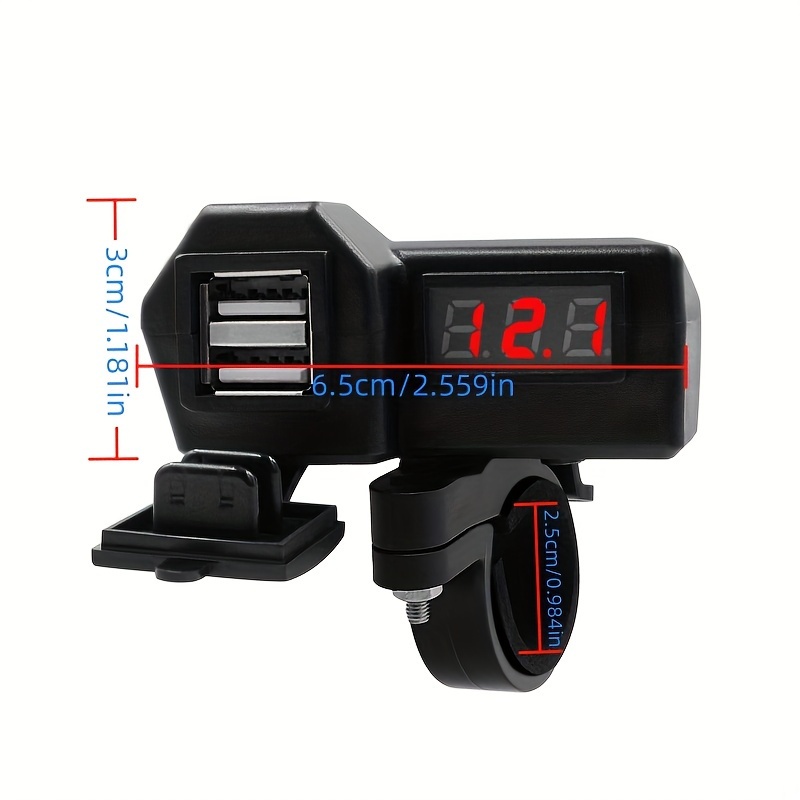 12v motorcycle waterproof dual usb charger with voltmeter display 2 usb port 3 1a charger handlebar installation details 4