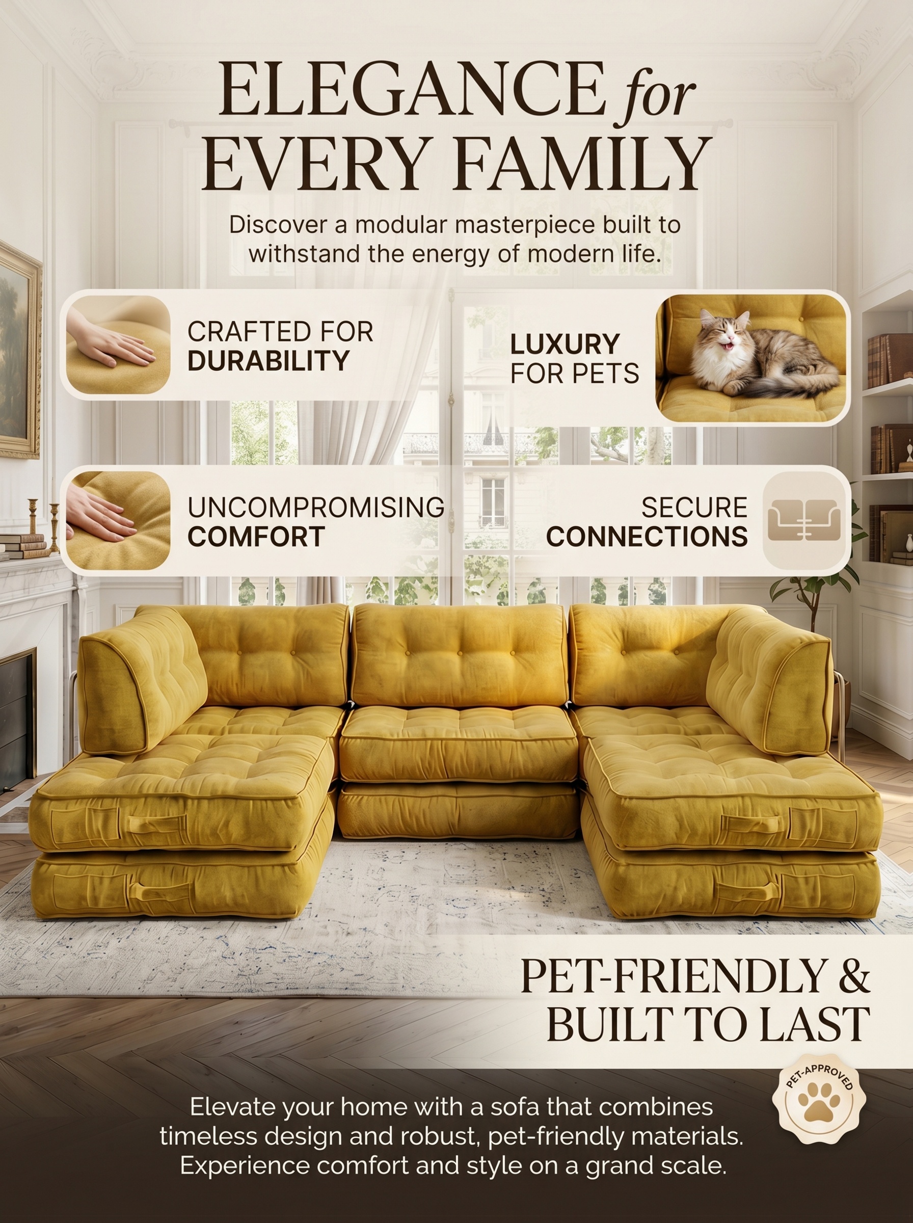 Cloud-Like Chenille Sofa, 300Cm/118.1