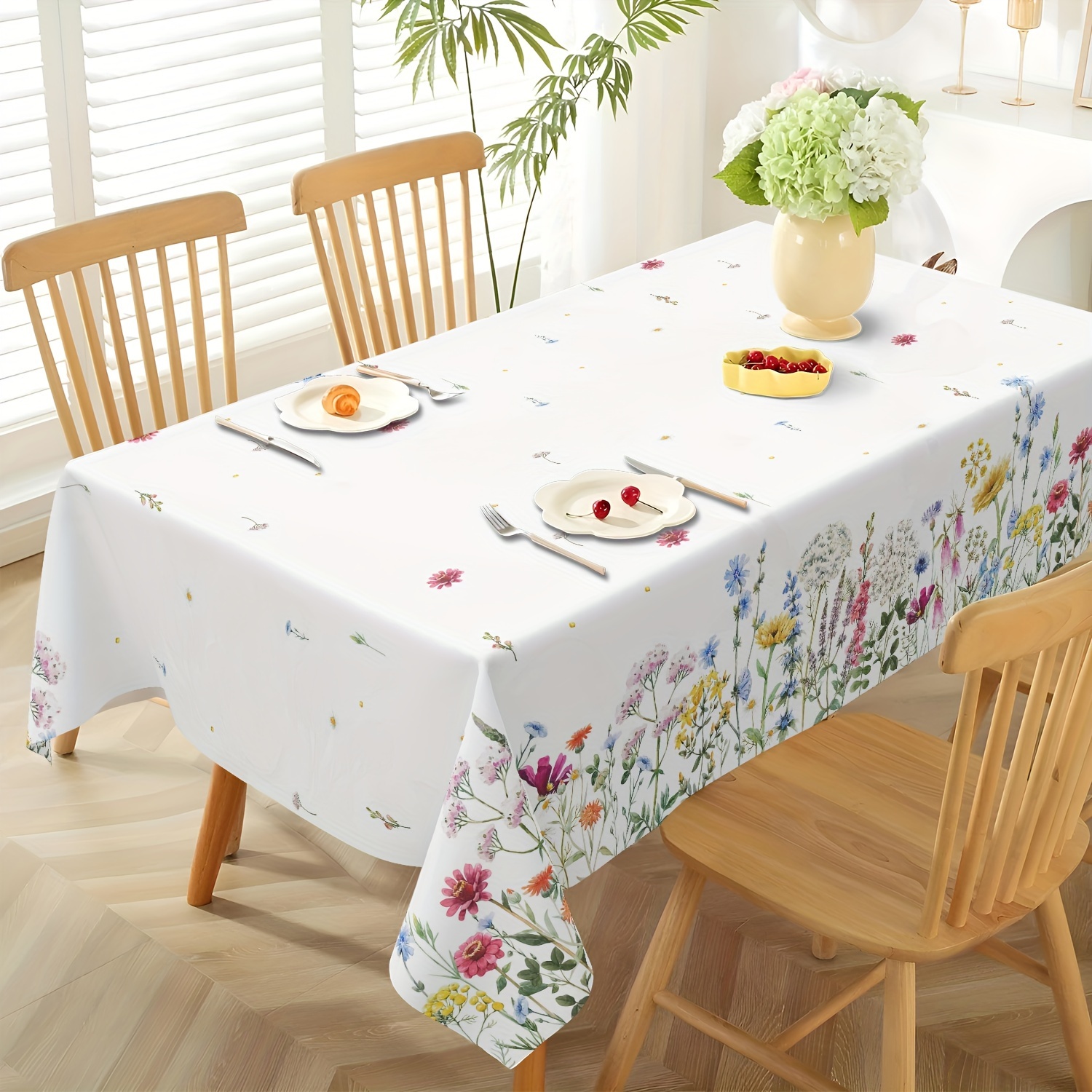 

1pc Tablecloth, Blooming Flower Tablecloth, Fresh Countryside Wildflowers Table Cloth, Round Rectangle Table Cover, For Spring Summer Picnics & Holiday Celebrations, Kitchen Supplies