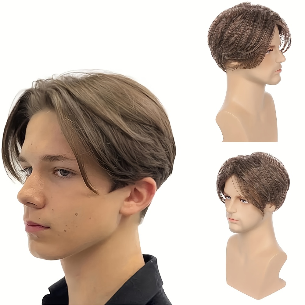 mens wig mens short straight brown wig mens middle parted Temu