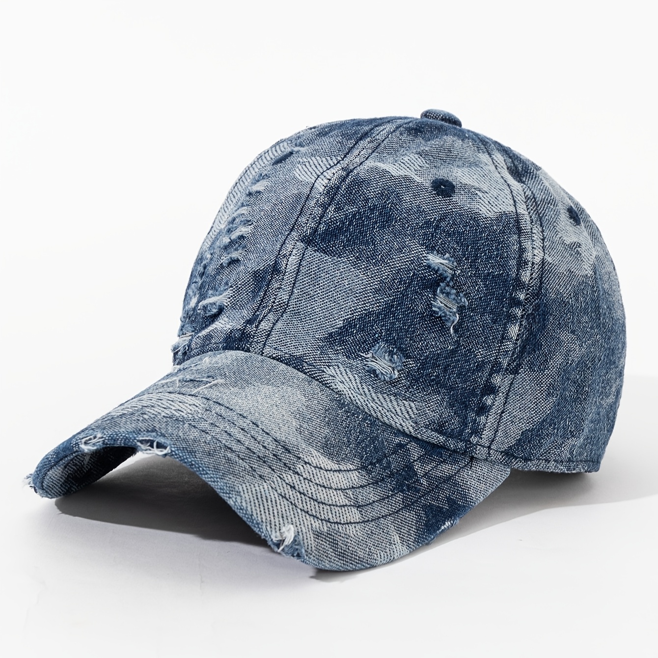 Vintage Washed Denim Dad Hat - Adjustable Distressed Baseball Cap