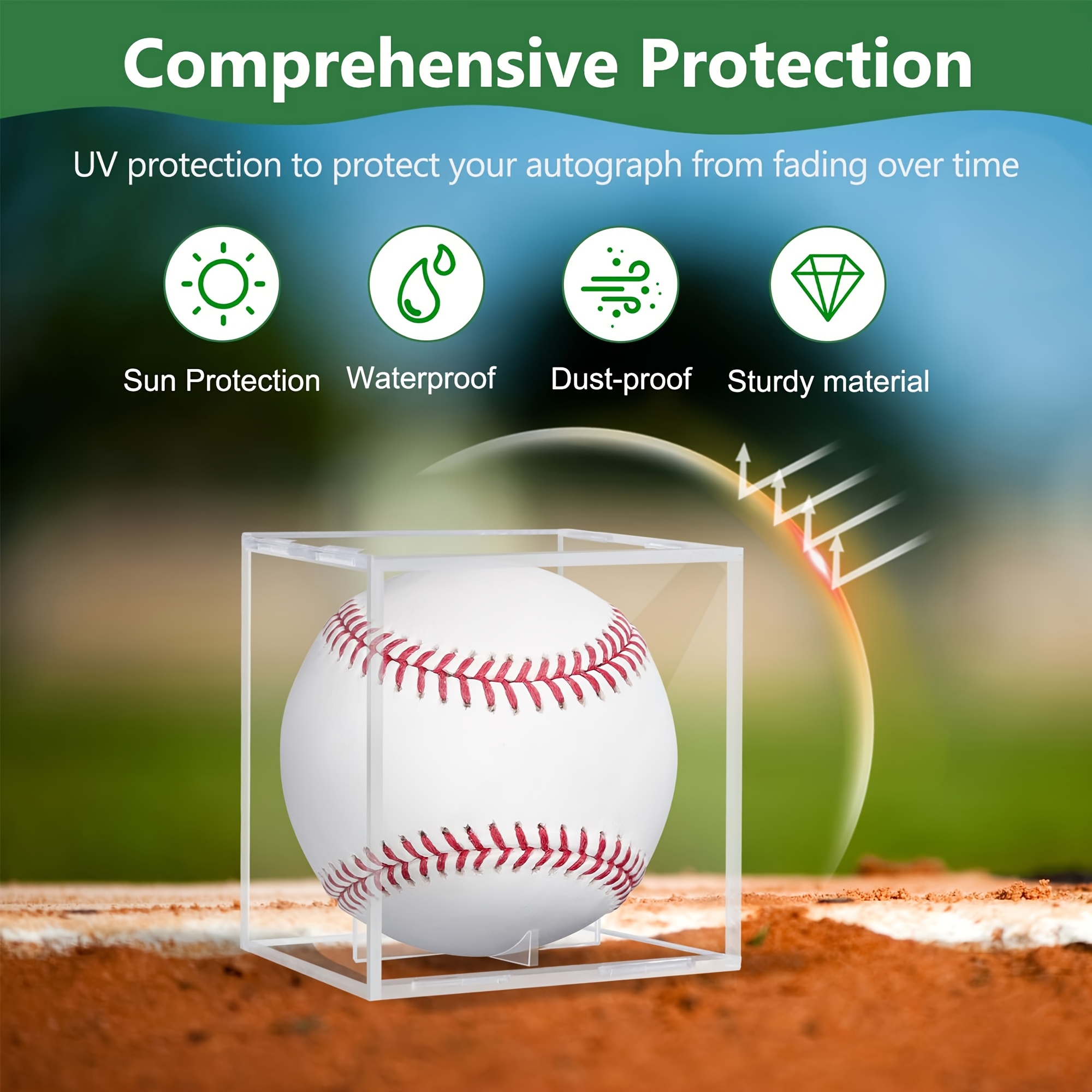 TEMU Baseball Display With Open Front - Transparent For Baseballs, Sports Memorabilia, Collectibles - Durable Plastic Construction - Ideal For Home,