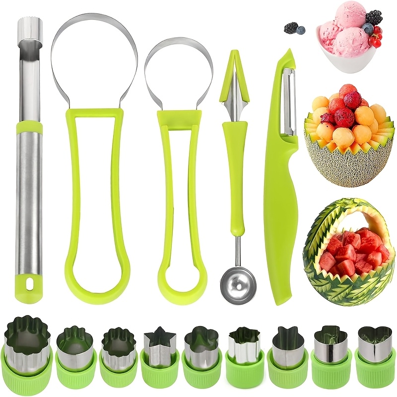 TEMU 14pcs Melon Baller Scoop Set, Stainless Steel Fruit Cutter With Fruit Vegetable Cutter Shapes Set, Fruit Peeler For Fruit Slicer Dig Separator, Kitchen Tools