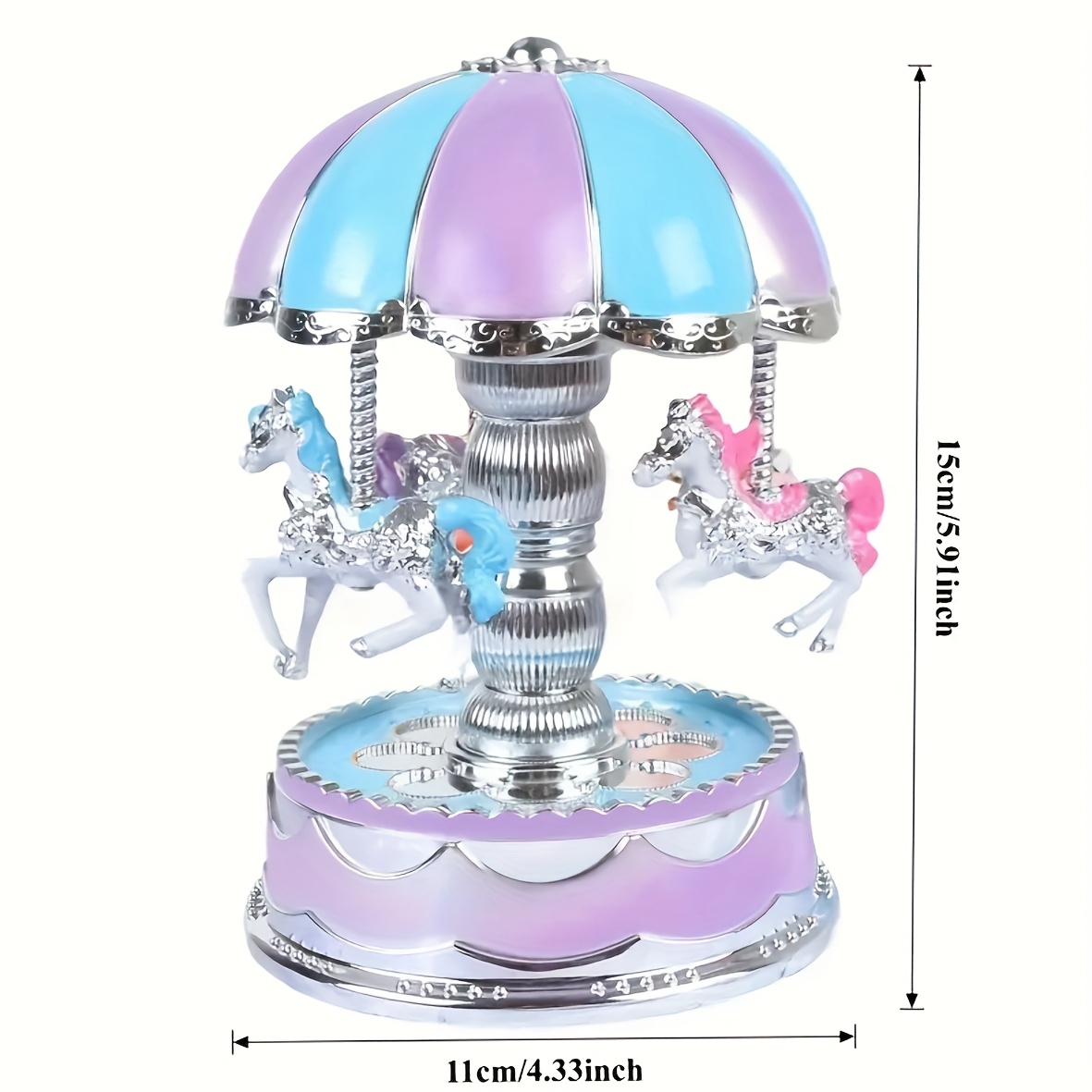 TOYANDONA Romantic Luxury Carousel Music Box (with Music), Featuring Three Rotating Horses with LED Light Effects, Dome Castle Design, Home Decor, Suitable as a New Year/Valentine's Day/birthday Gift for Boys and Girls, Music-themed Gift.